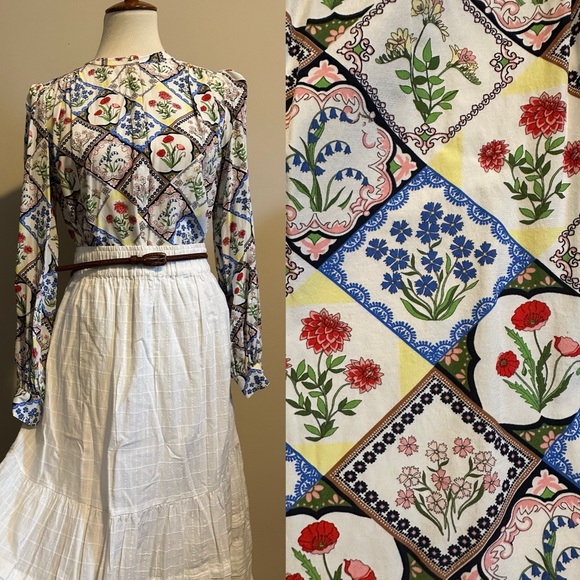 Boden Tops - Boden Placement Print Wild Bluebell Blouse